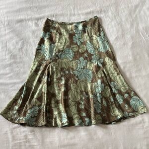 New York & Company Brown, Olive and Mint Floral A-Line Skirt